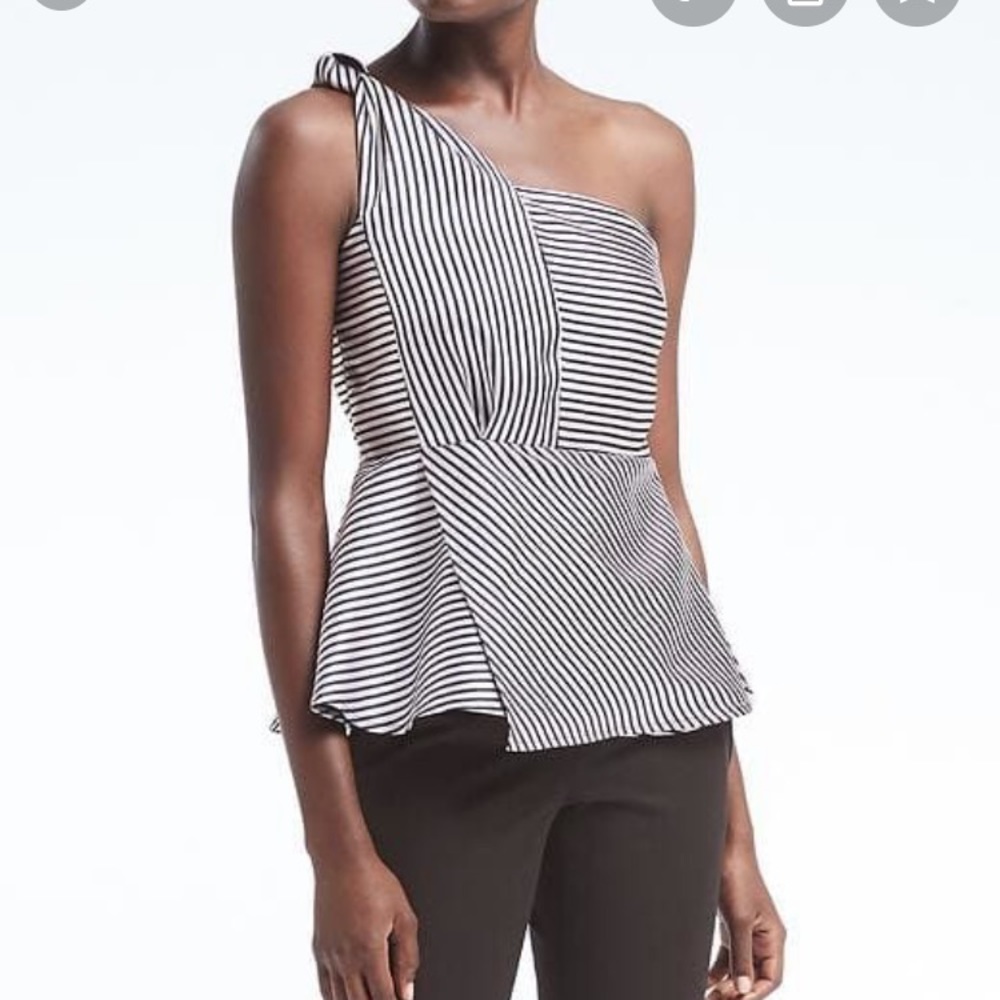 One shoulder twist tie, striped shirt